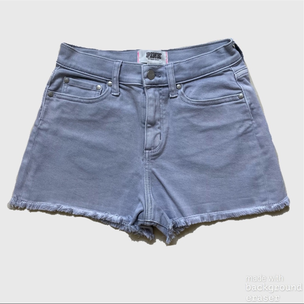PINK High Rise Distressed Blue-Grey Shorts